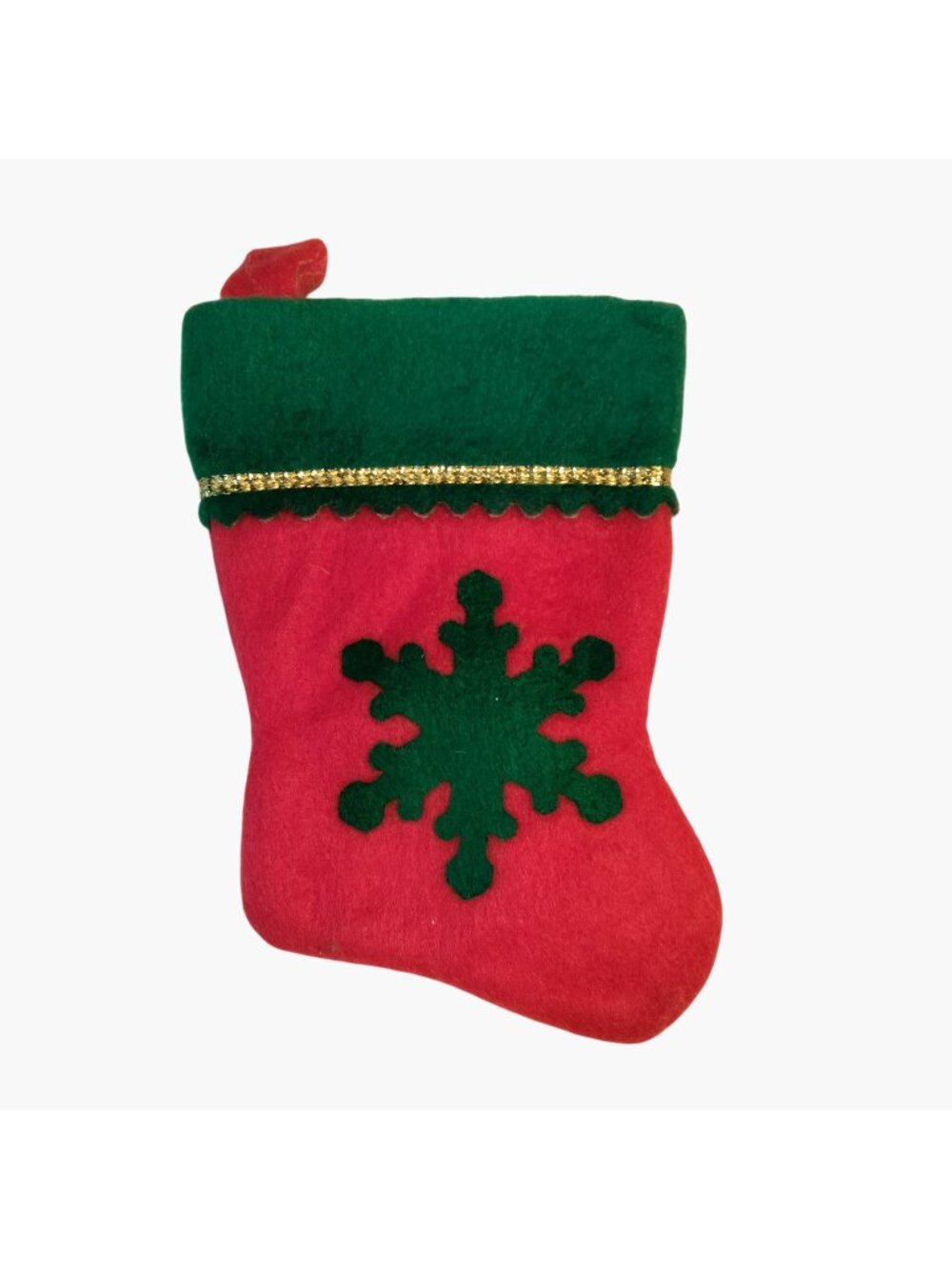Mini Red Felt Christmas Stocking Green Snowflake Gold Trim 6 x 4 inch